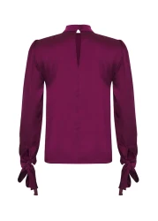  Collection Satin Woven Blouse - Plum Color, Tie Detailed TOFAW19FG0082