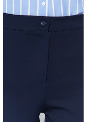  Collection Navy Blue Spanish Leg Flare Woven Fabric Trousers Tofaw19Bb0581