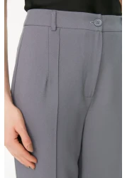  Collection بنطلون رمادي قصة مستقيمة عالية الخصر مضلع مخيط TWOSS21PL0093