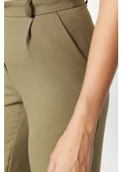  Collection High Waist Wide Leg Pleated Fabric Pants - Light Khaki Twoaw21Pl0076