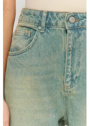  Collection جينز أزرق عتيق ذو تأثير شاحب عالي الخصر وواسع الساق TWOSS23JE00166