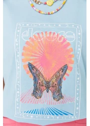  Collection Light Blue 100% Cotton Printed Relaxed/Wide Relaxed Cut Crew Neck Knitted T-Shirt TWOSS22TS1145