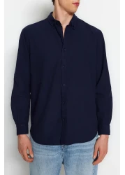  Collection Unisex Navy Blue Regular Fit Linen Look 100% Cotton Shirt - Tmnss23Go00099 Tmnss23Go00099
