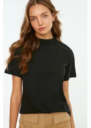  Collection تي شيرت أسود بياقة واقفة 100% قطن - TWOAW20TS0096