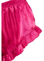  Collection Fuchsia Ruffled and Back Rope Strap Satin Woven Pajamas Set Thmss23Pt00048
