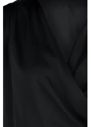  Collection Black Double Breasted Satin Woven Blouse TWOAW24BZ00423