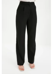  Collection بنطال قماش أسود مطوي بأرجل واسعة - TWOSS21PL0155