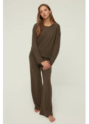  Collection Brown Corded Knitted Pajama Set Thmaw21Pt0684