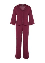  Collection طقم بيجامة منسوجة من الفيسكوز باللون العنابي THMAW21PT0292