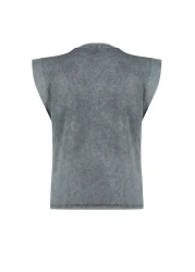  Collection Anthracite*001 Faded Effect 100% Cotton Wadding Appearance Basic Crew Neck Knitted T-Shirt TWOSS20TS0021
