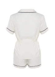  Collection Beige Belted Pregnant Pajama Set with Separate Viscose Shorts