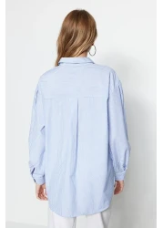  Collection Blue Striped Oversize / Wide Fit Woven Shirt TWOSS23GO00144