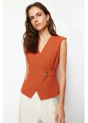  Collection Tile Woven Bone Button Detailed Double Breasted Blouse TWOSS20BZ0707